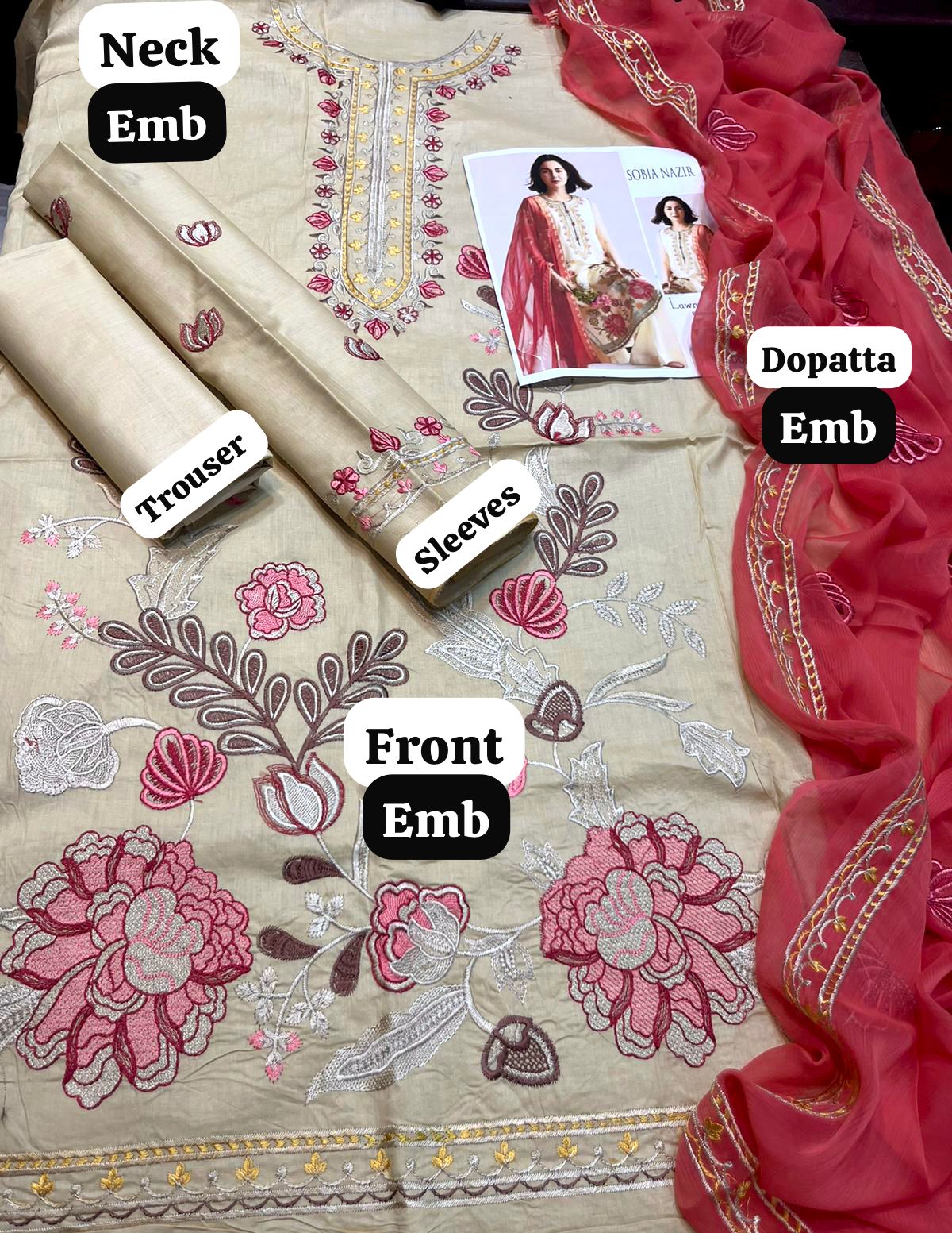 Sobia Nazir 2K25 Lawn Collection β 3 Piece Luxury Embroidered Suit with Chiffon Dupatta