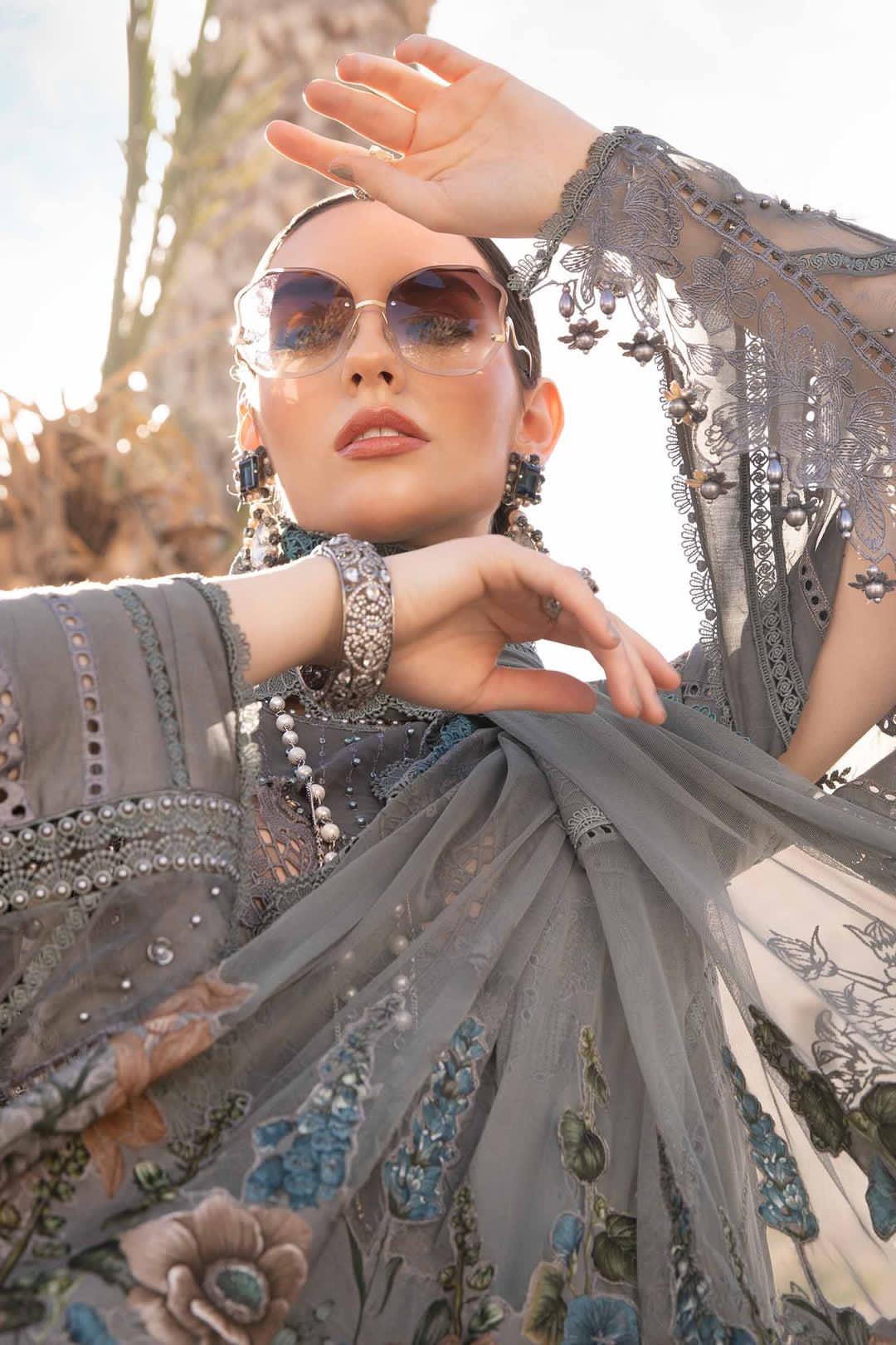 Maria B Luxury Lawn Collection 2025 – Fully Embroidered 3-Piece Suit with Bead Work