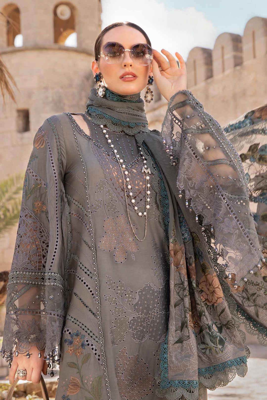 Maria B Luxury Lawn Collection 2025 – Fully Embroidered 3-Piece Suit with Bead Work