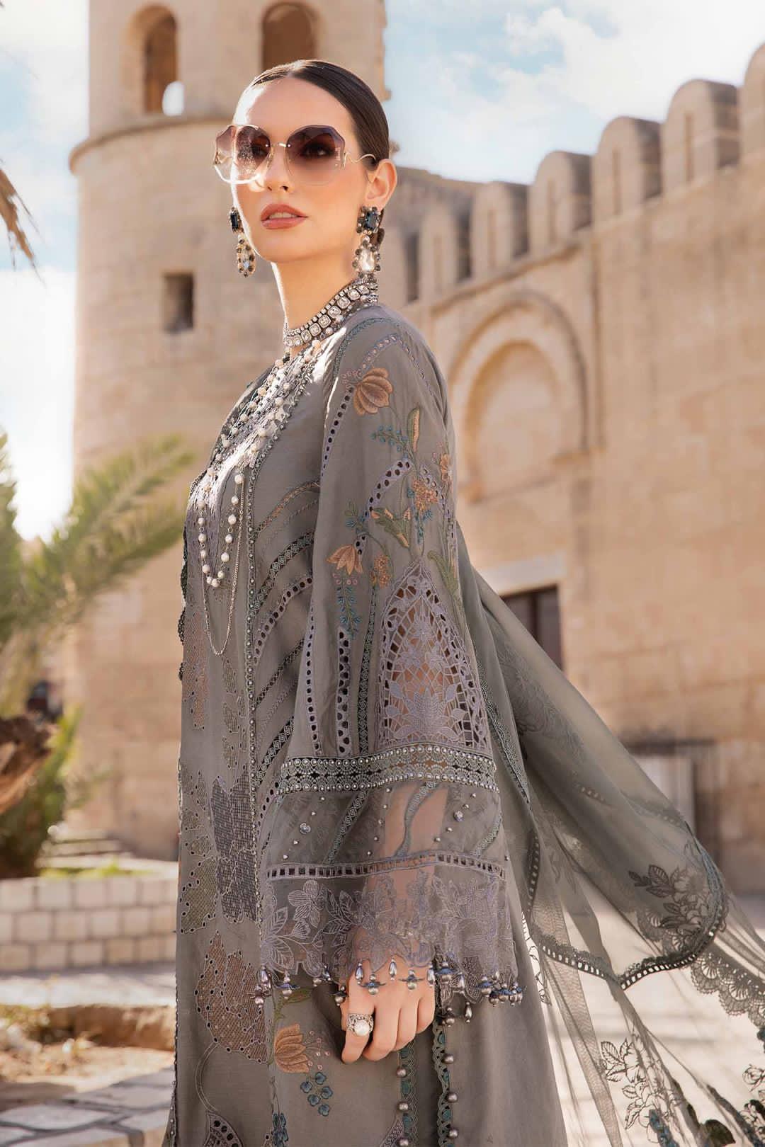Maria B Luxury Lawn Collection 2025 – Fully Embroidered 3-Piece Suit with Bead Work