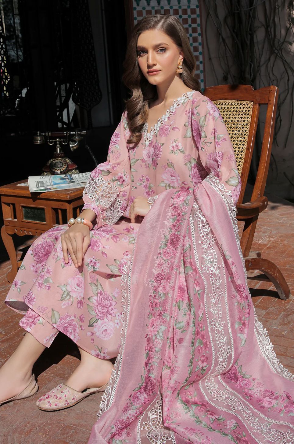 Baroque Collection: Elegant Lawn Suit with Digital Prints and Embroidered Details