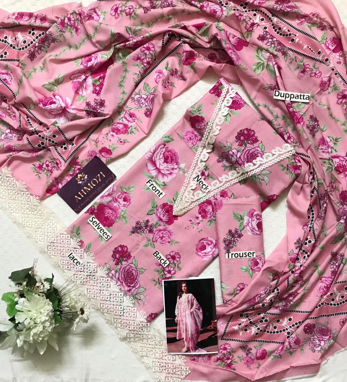 Baroque Collection: Elegant Lawn Suit with Digital Prints and Embroidered Details