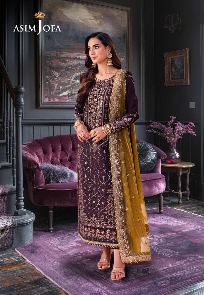 Asim Jofa Chiffon Collection: Luxurious Embroidered Suit with Malai Trouser & Dupatta