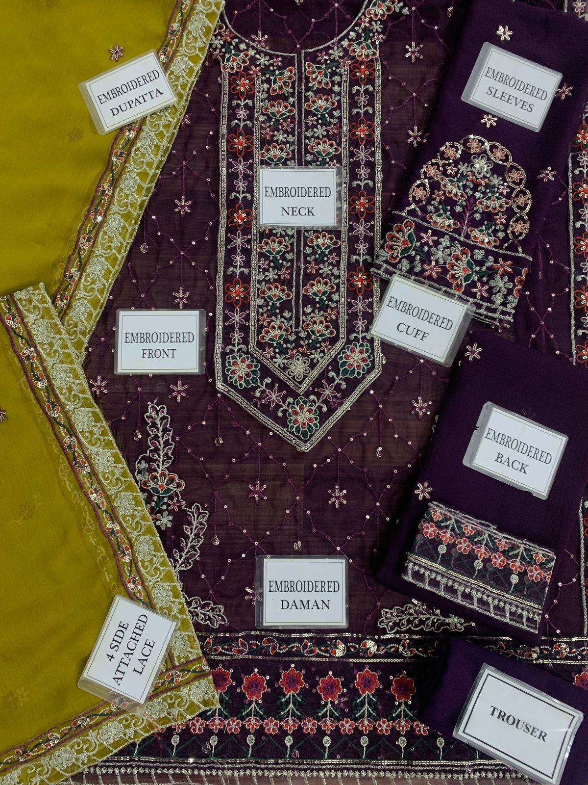 Asim Jofa Chiffon Collection: Luxurious Embroidered Suit with Malai Trouser & Dupatta