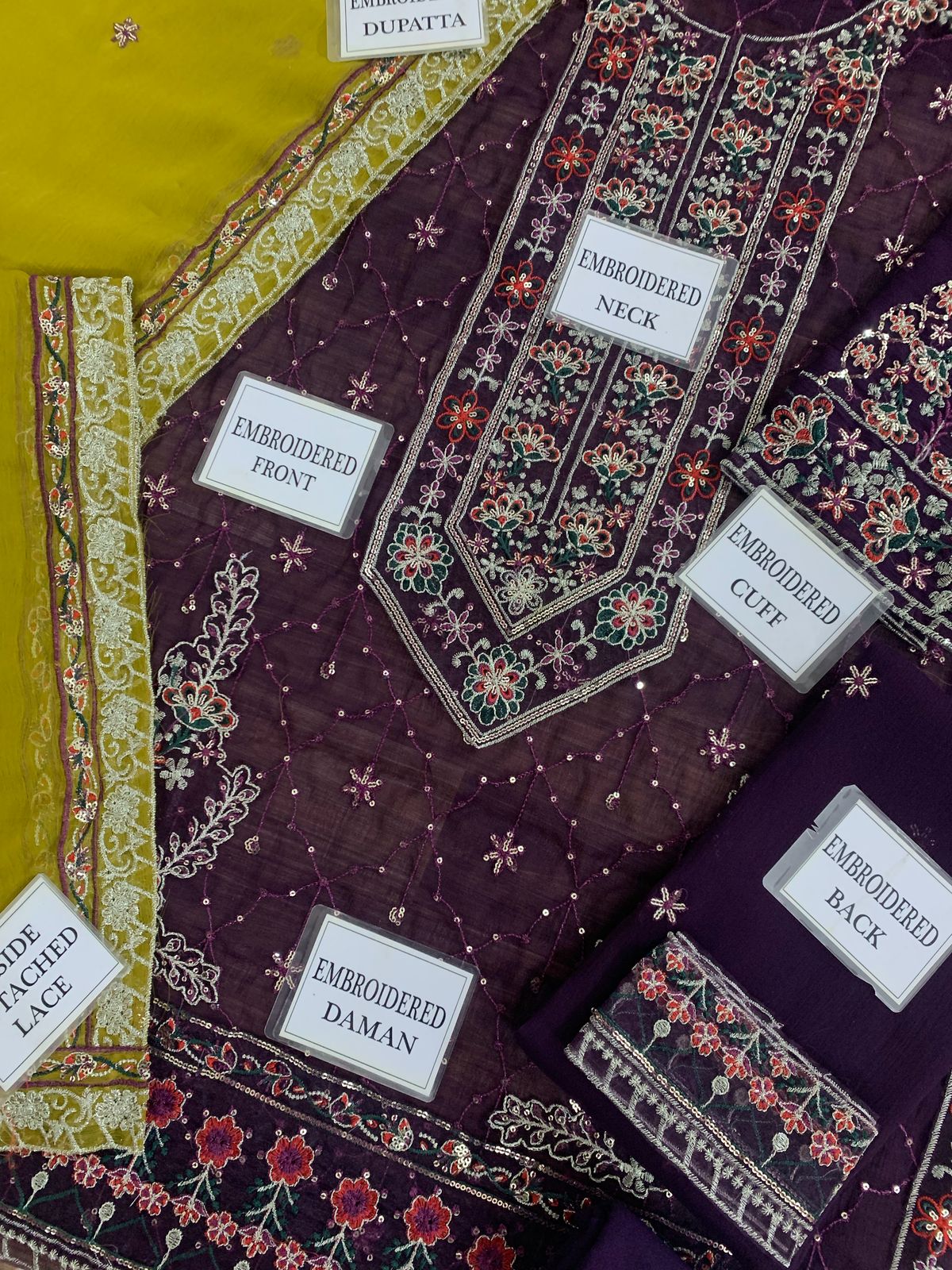 Asim Jofa Chiffon Collection: Luxurious Embroidered Suit with Malai Trouser & Dupatta