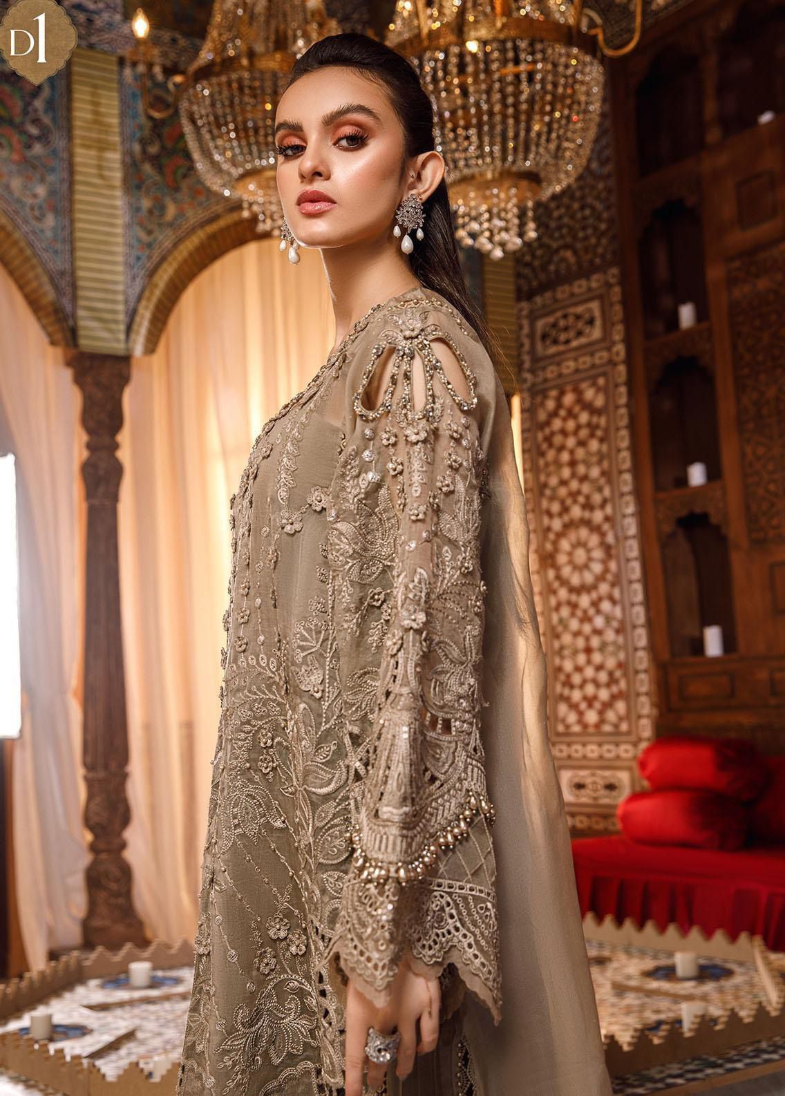 MARIA.B Wedding Luxury Collection: Embroidered Organza Shirt with Silk Trouser & Cutwork Dupatta