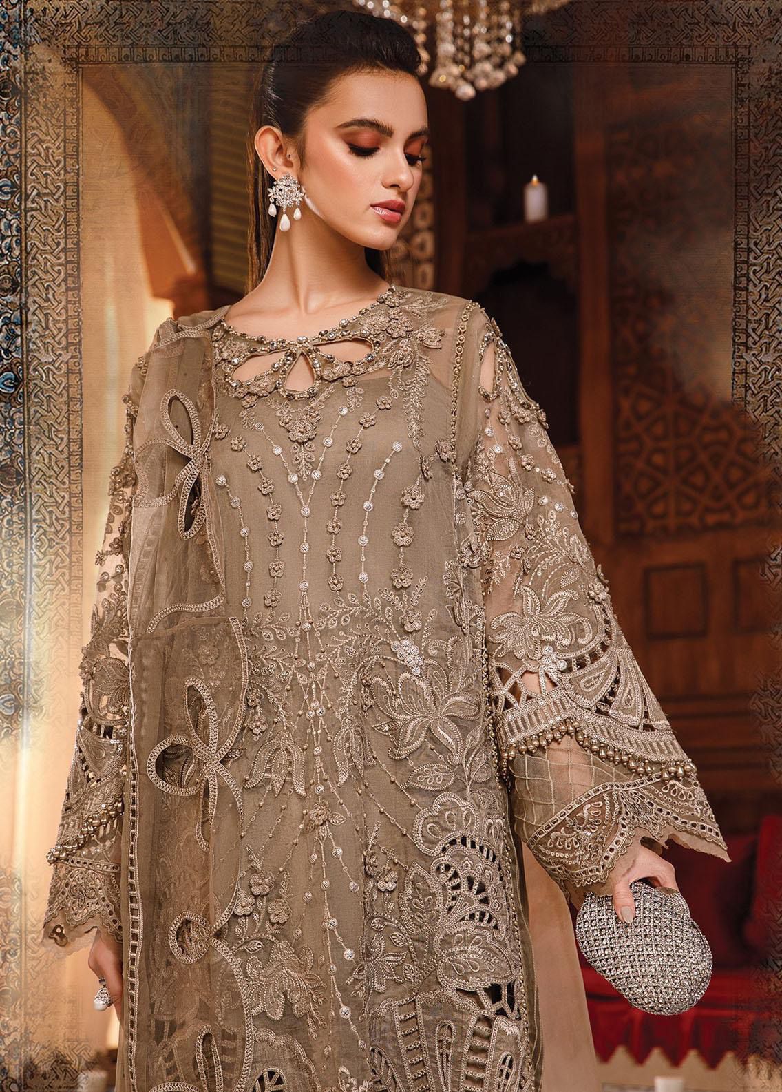 MARIA.B Wedding Luxury Collection: Embroidered Organza Shirt with Silk Trouser & Cutwork Dupatta