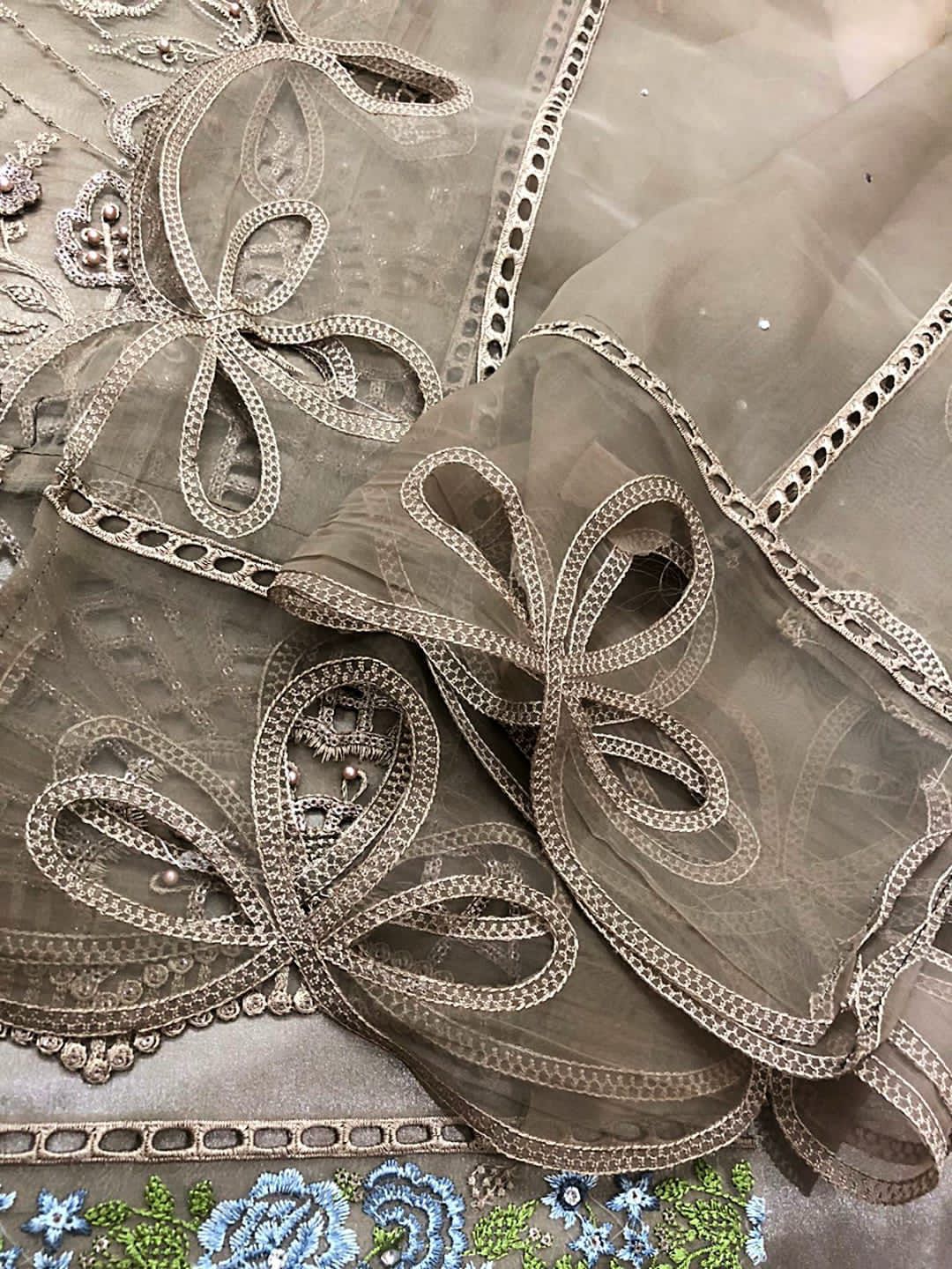 MARIA.B Wedding Luxury Collection: Embroidered Organza Shirt with Silk Trouser & Cutwork Dupatta