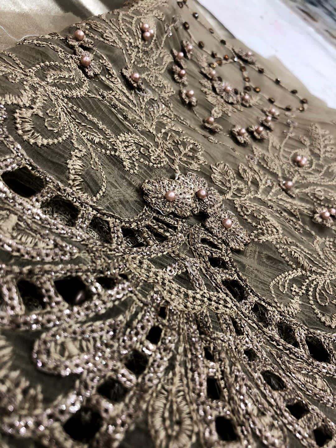 MARIA.B Wedding Luxury Collection: Embroidered Organza Shirt with Silk Trouser & Cutwork Dupatta