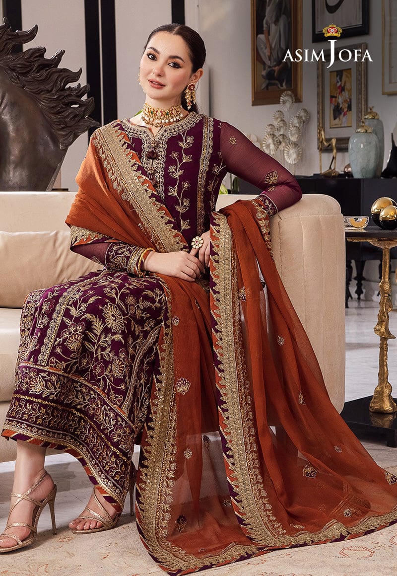 Asim Jofa Luxury Collection: Embroidered Chiffon Suit with Malai Trouser and Dupatta