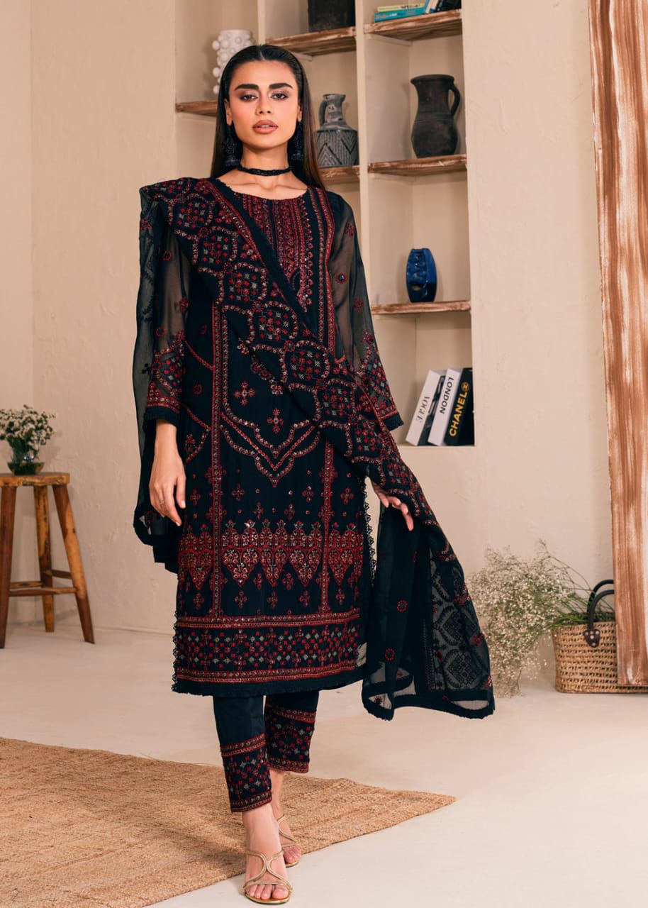 Noorma Kaamal Unstitch Replica: Elegant Chiffon Suit with Malai Trouser