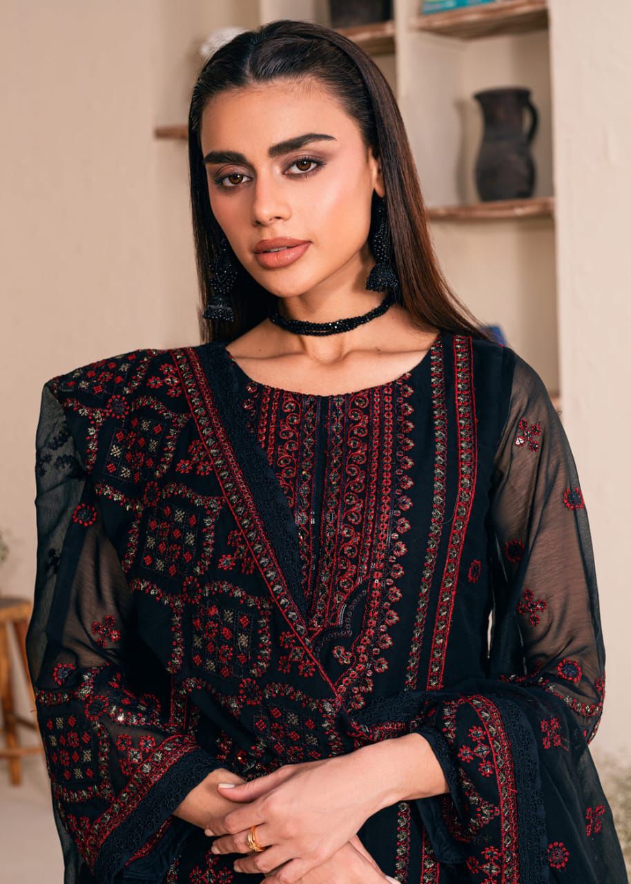 Noorma Kaamal Unstitch Replica: Elegant Chiffon Suit with Malai Trouser