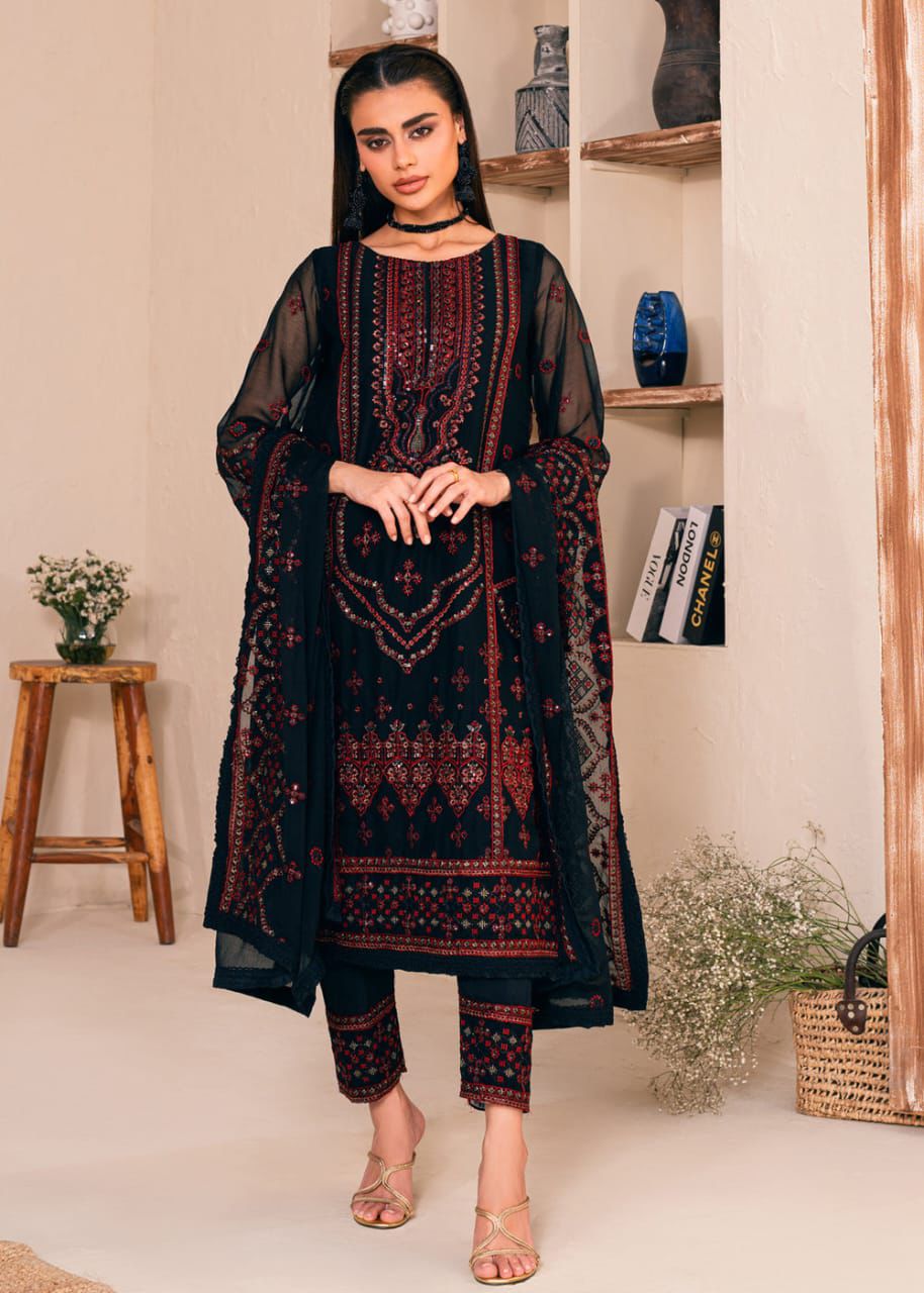 Noorma Kaamal Unstitch Replica: Elegant Chiffon Suit with Malai Trouser