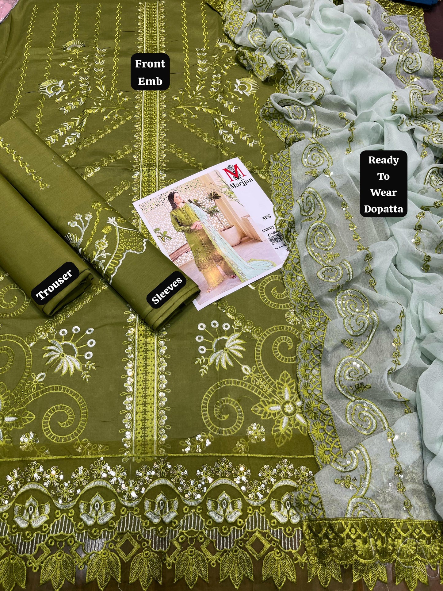 Premium Lawn Suit 3-Piece Set: Embroidered Shirt, Trouser & Ready-to-Wear Chiffon Dupatta