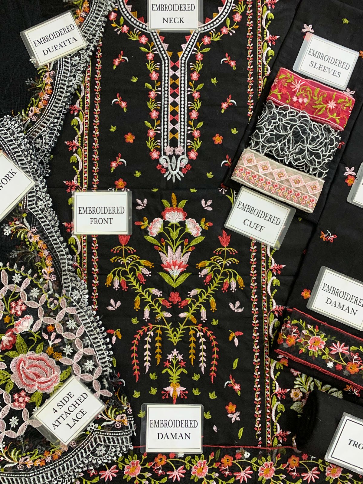 QALAMK Cotton Collection: Heavy Embroidered Shirt, Khaddi Net Dupatta & Dyed Cotton Trouser