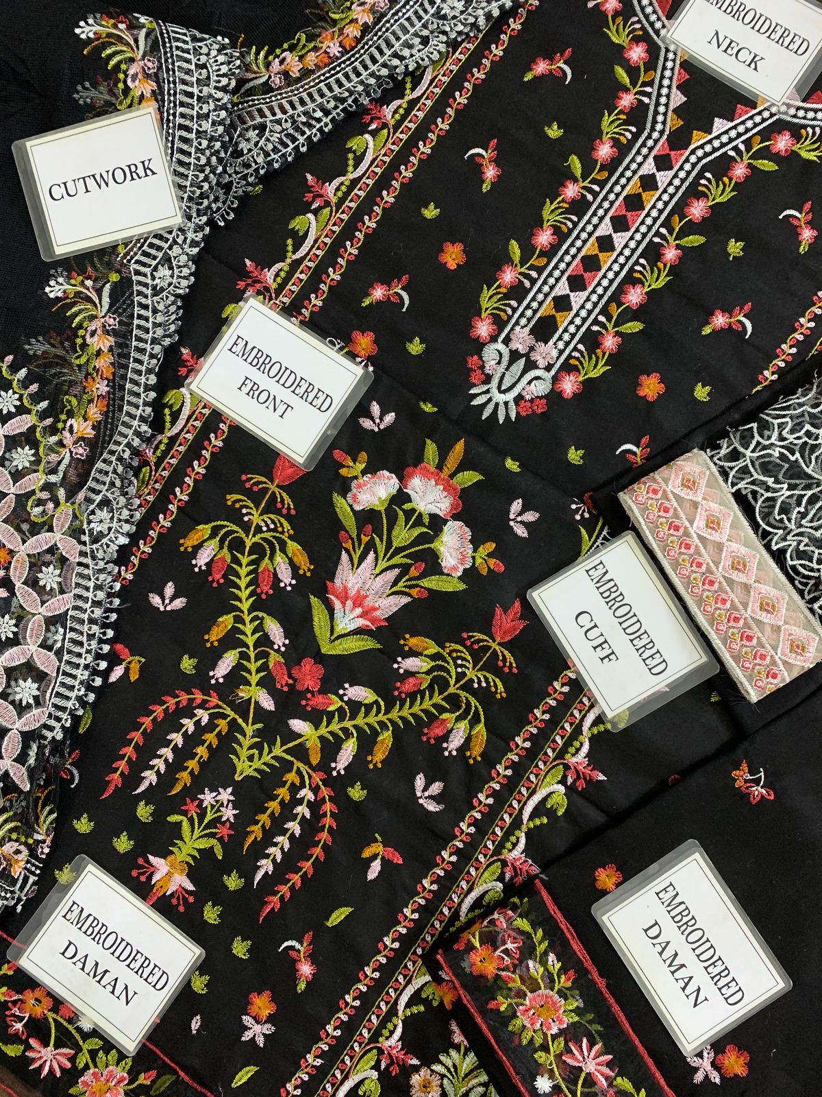 QALAMK Cotton Collection: Heavy Embroidered Shirt, Khaddi Net Dupatta & Dyed Cotton Trouser