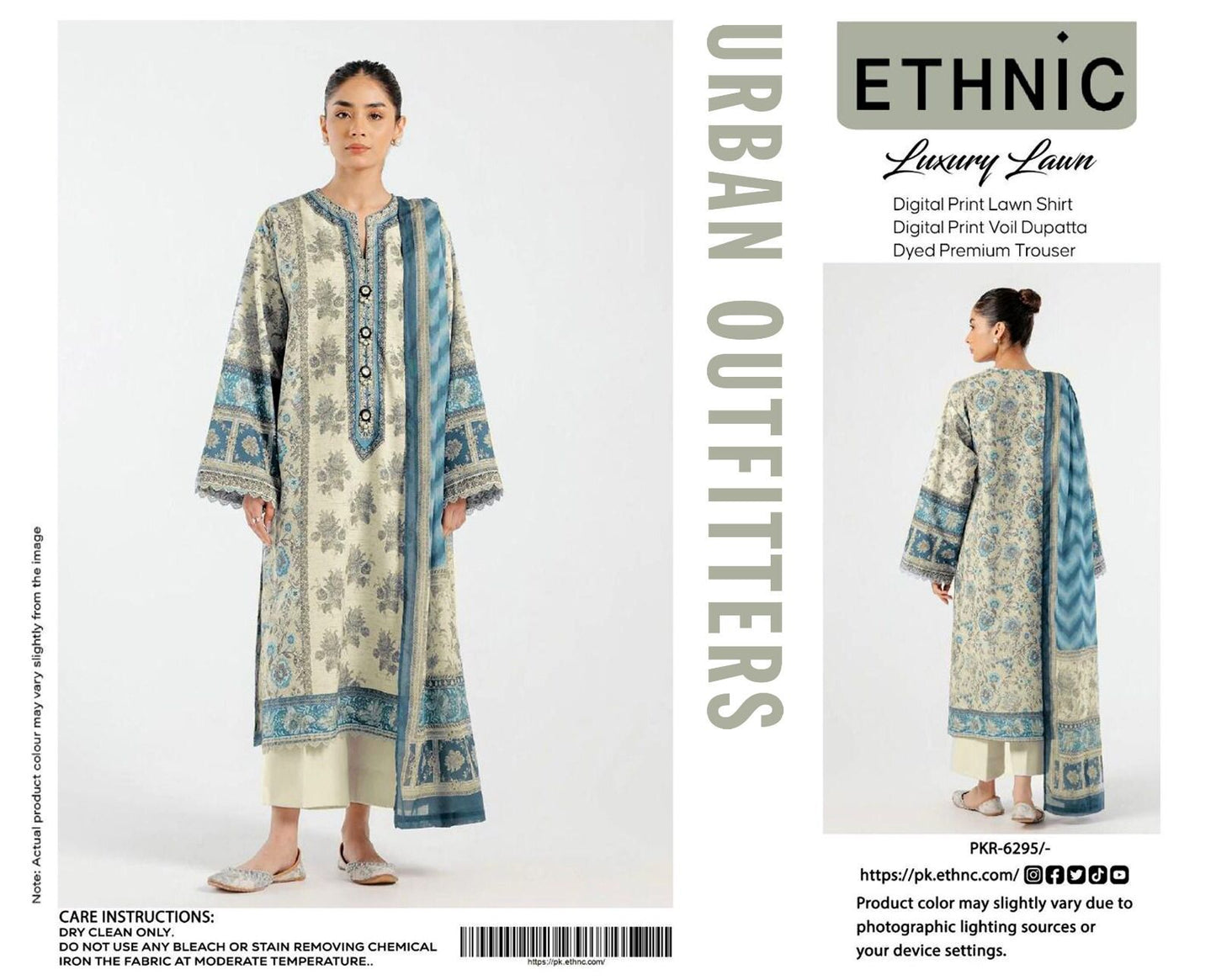 Ethnic by Outfitters 2K25 Summer Collection: Digital Lawn Suit with Printed Diamond Doria Dupatta