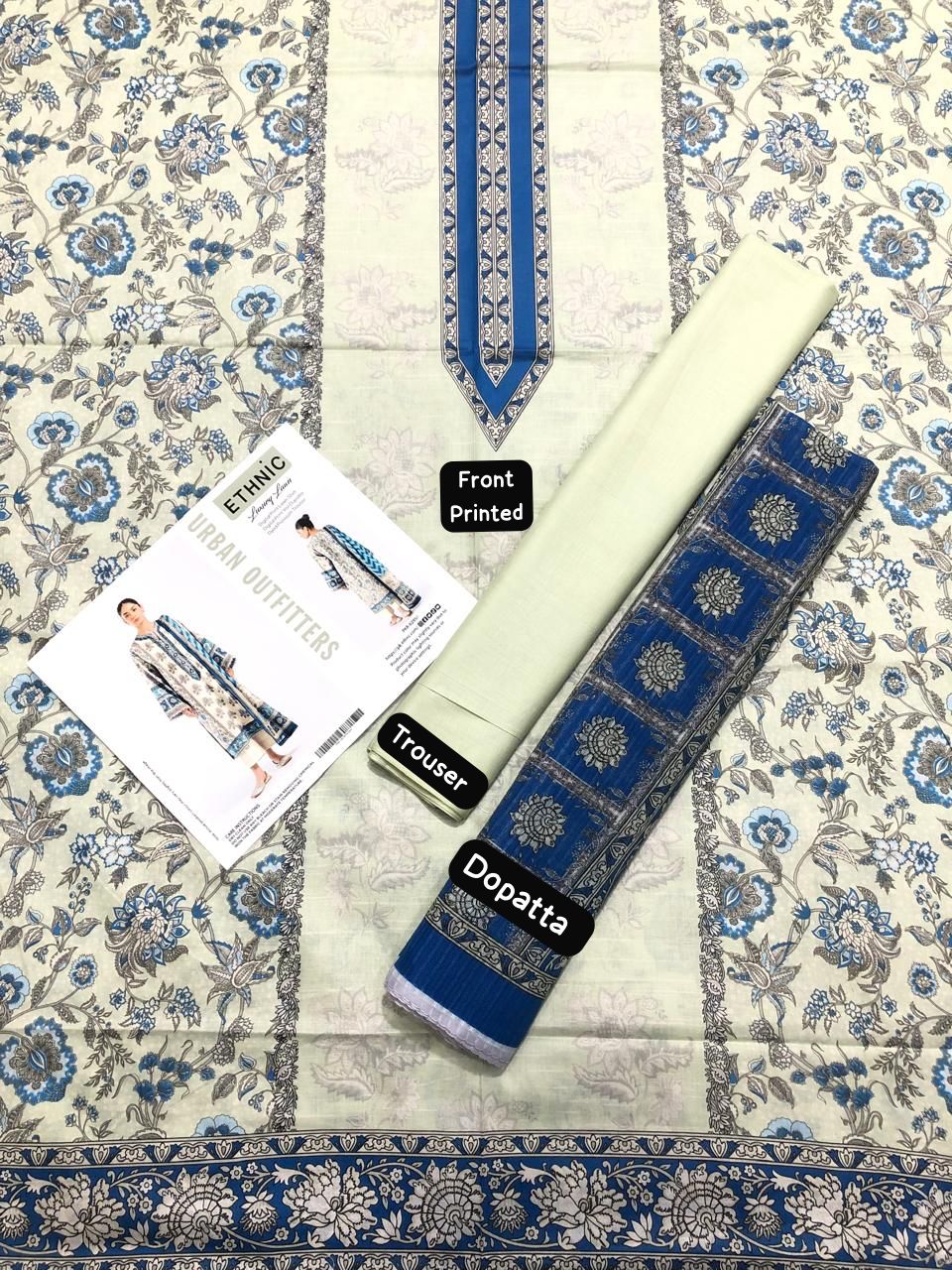Ethnic by Outfitters 2K25 Summer Collection: Digital Lawn Suit with Printed Diamond Doria Dupatta