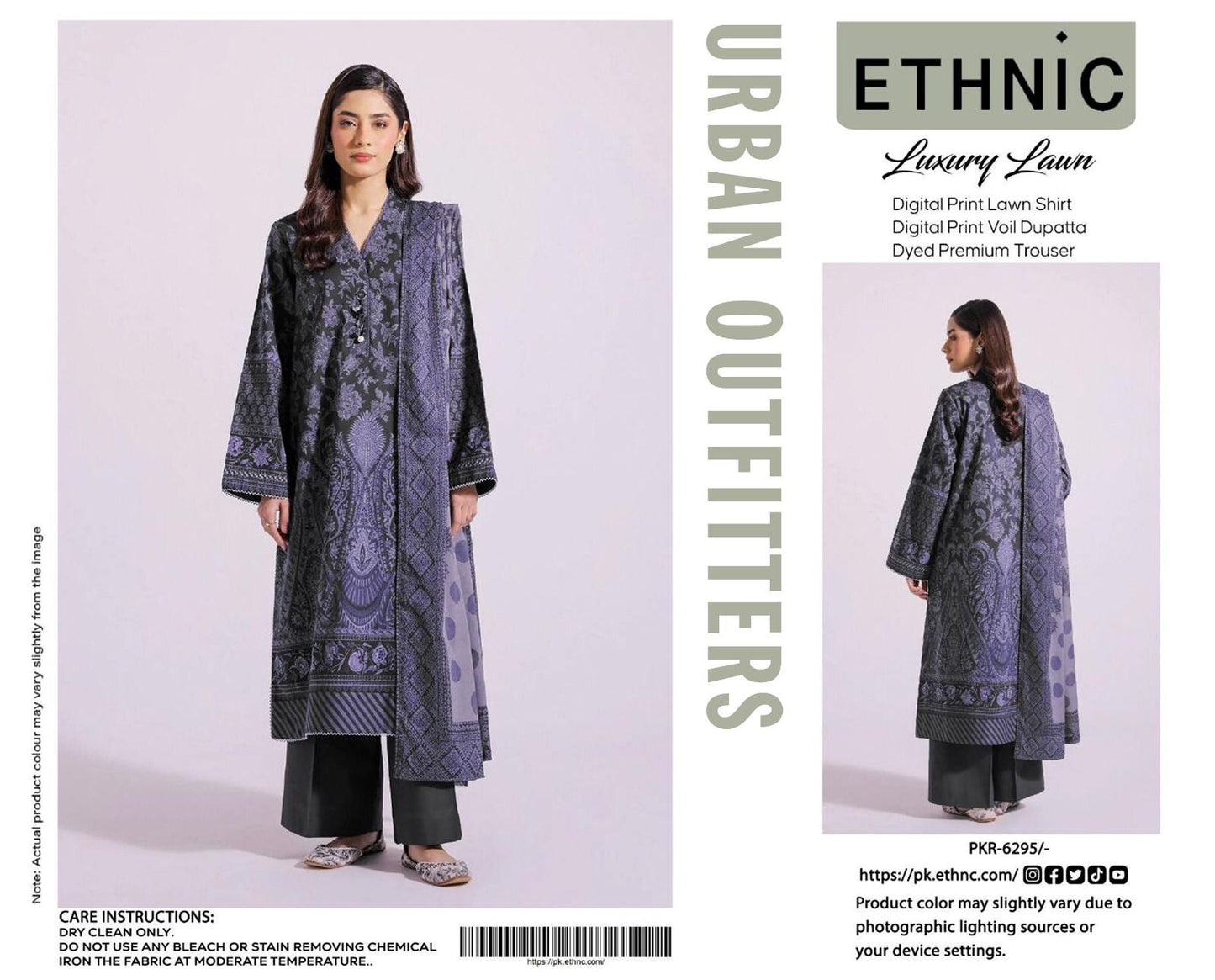 Ethnic by Outfitters 2K25 Summer Collection: Digital Lawn Suit with Printed Diamond Doria Dupatta