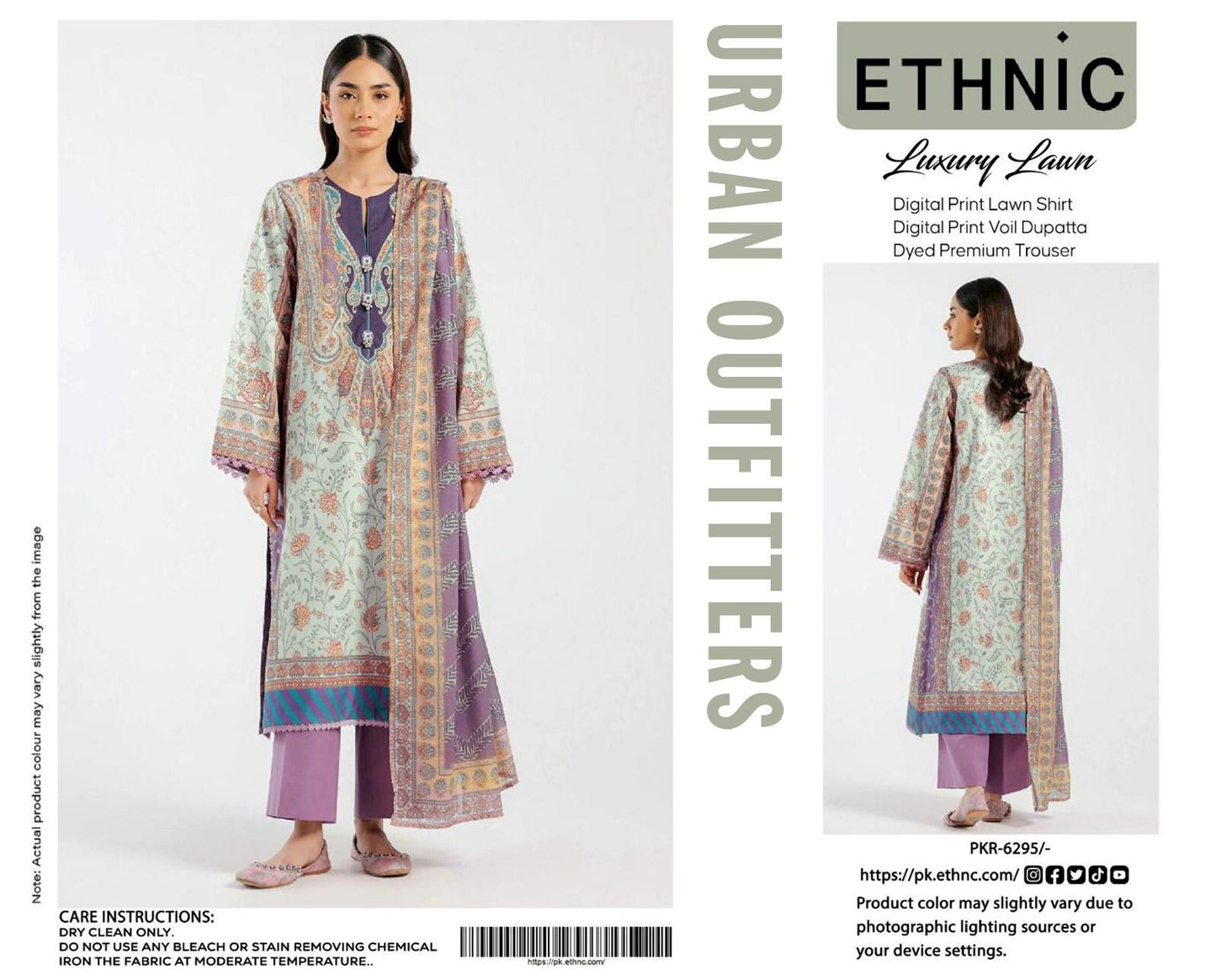 Ethnic by Outfitters 2K25 Summer Collection: Digital Lawn Suit with Printed Diamond Doria Dupatta