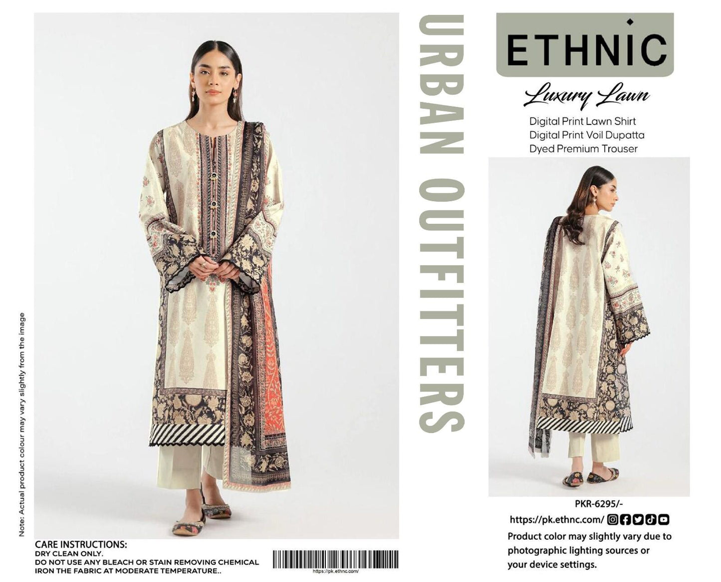 Ethnic by Outfitters 2K25 Summer Collection: Digital Lawn Suit with Printed Diamond Doria Dupatta