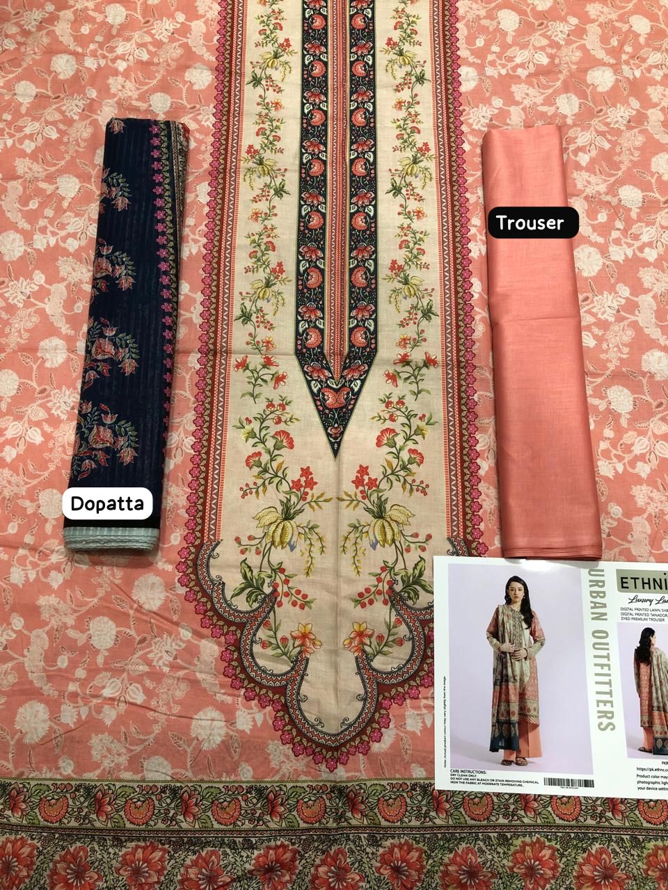 Ethnic by Outfitters 2K25 Summer Collection: Digital Lawn Suit with Printed Diamond Doria Dupatta