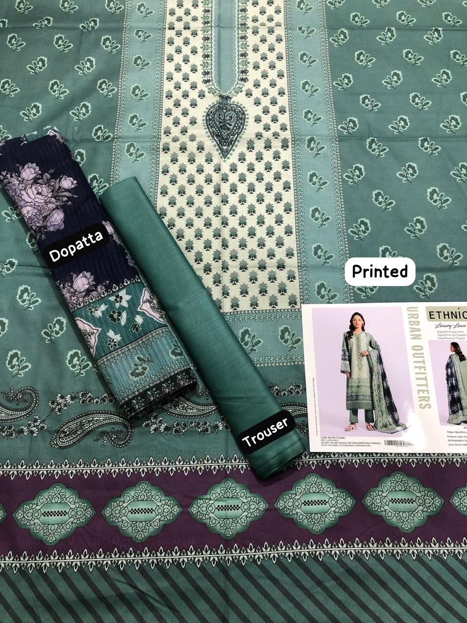 Ethnic by Outfitters 2K25 Summer Collection: Digital Lawn Suit with Printed Diamond Doria Dupatta