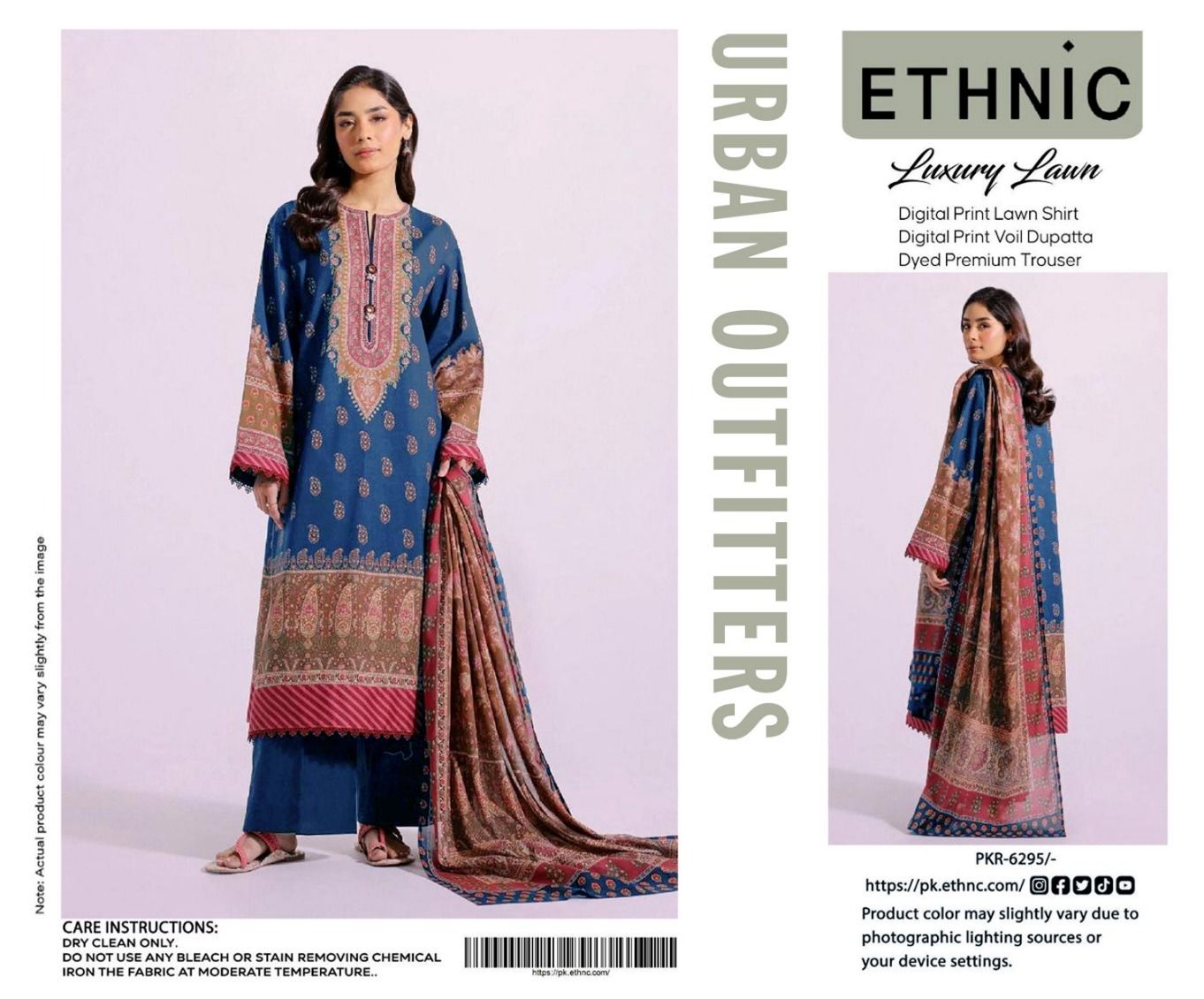 Ethnic by Outfitters 2K25 Summer Collection: Digital Lawn Suit with Printed Diamond Doria Dupatta