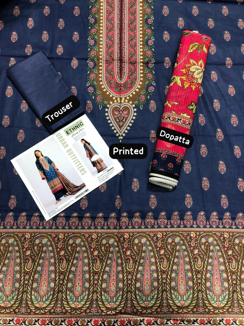 Ethnic by Outfitters 2K25 Summer Collection: Digital Lawn Suit with Printed Diamond Doria Dupatta