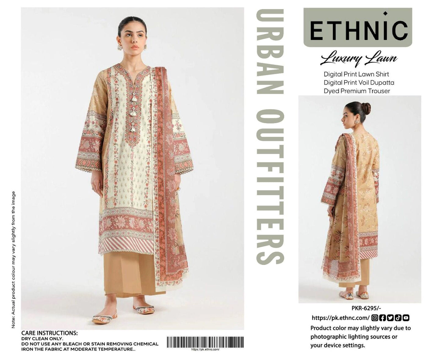 Ethnic by Outfitters 2K25 Summer Collection: Digital Lawn Suit with Printed Diamond Doria Dupatta