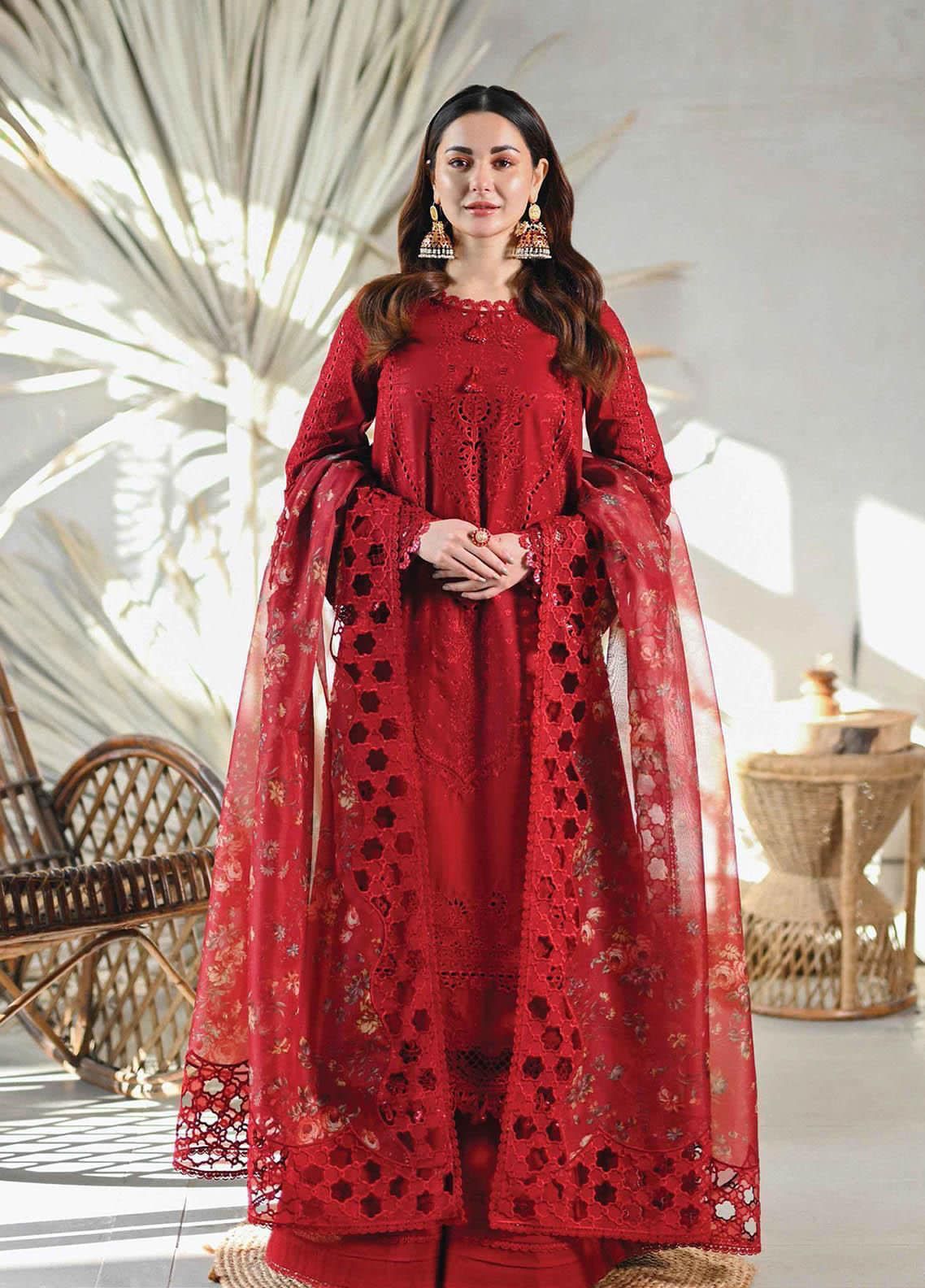 QALAMKAR Cotton & Organza Collection: Chikankari Embroidered Suit with Digital Printed Dupatta