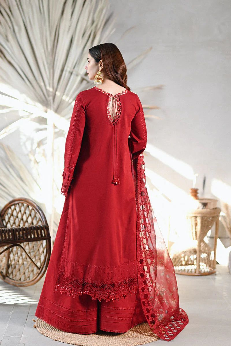 QALAMKAR Cotton & Organza Collection: Chikankari Embroidered Suit with Digital Printed Dupatta