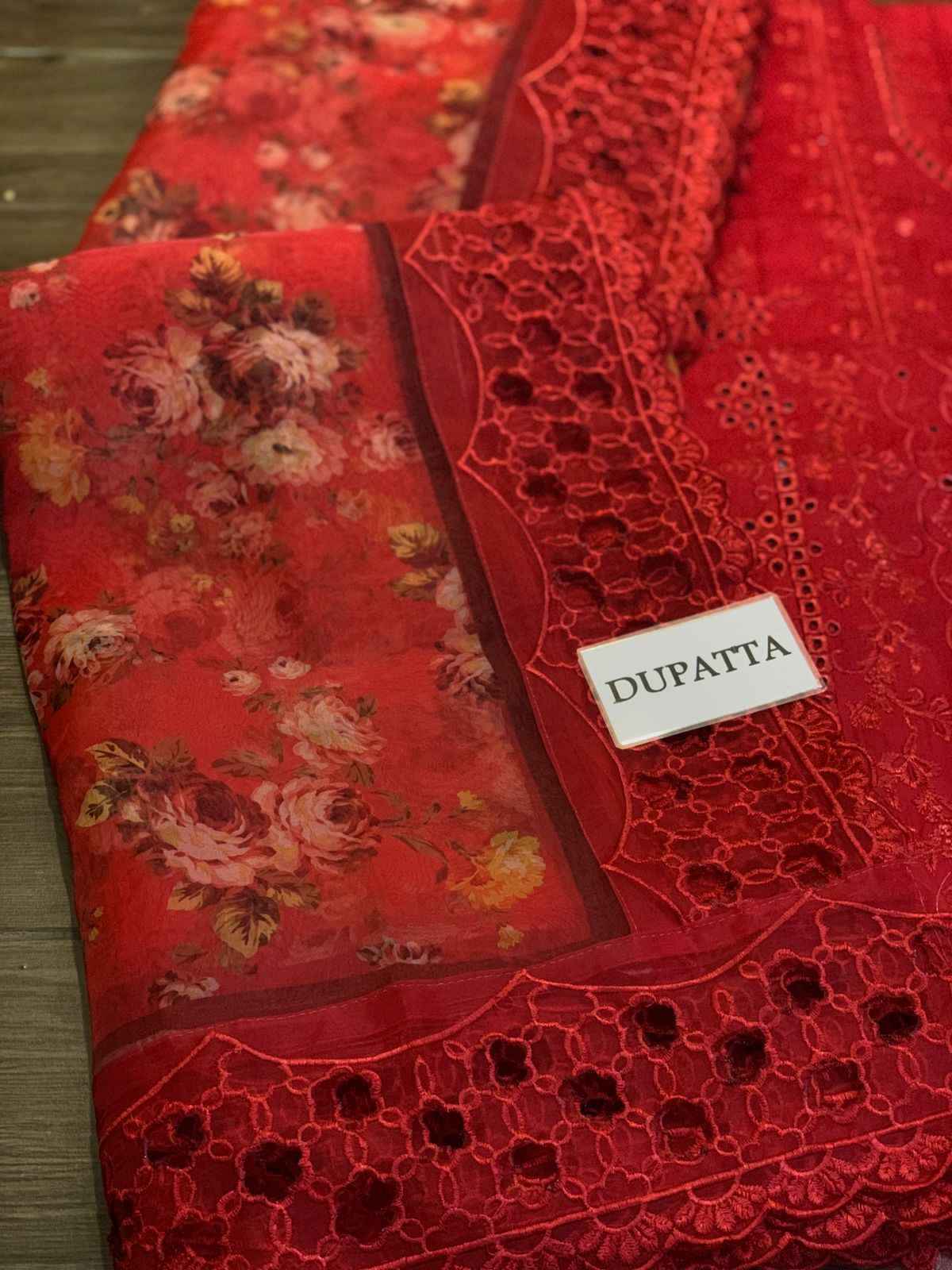 QALAMKAR Cotton & Organza Collection: Chikankari Embroidered Suit with Digital Printed Dupatta