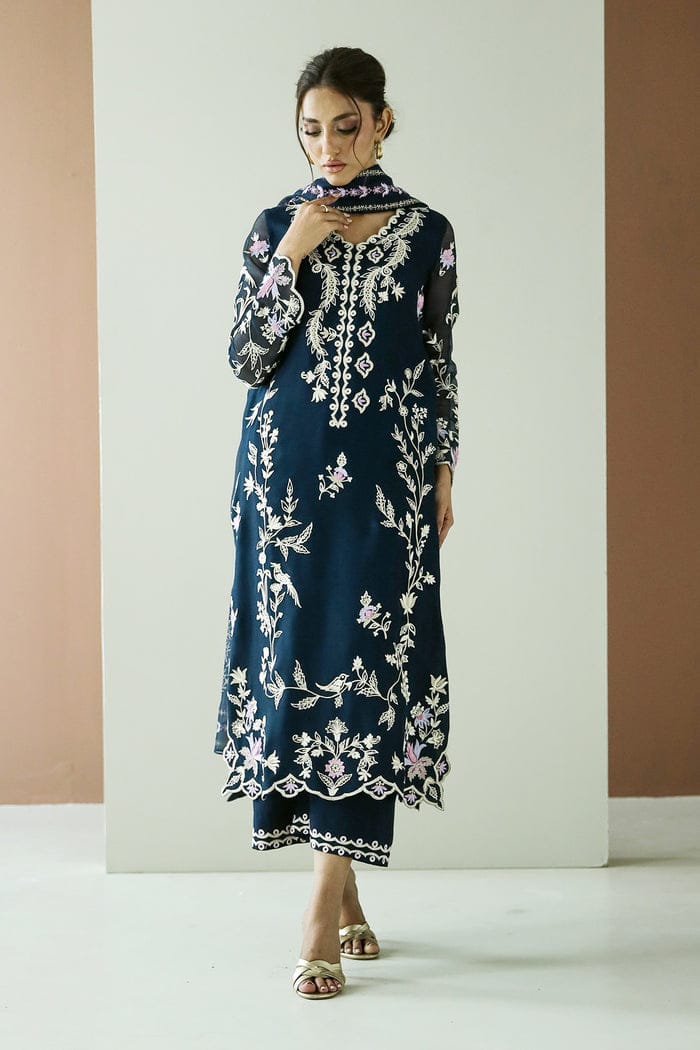 Zainab Fawad (Zuri) New Arrivals: Heavy Embroidered Organza Suit with Satin Trouser & Dupatta