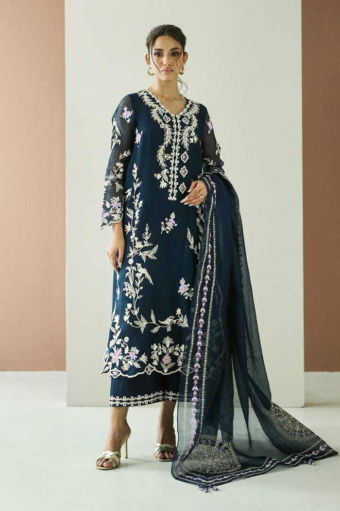 Zainab Fawad (Zuri) New Arrivals: Heavy Embroidered Organza Suit with Satin Trouser & Dupatta