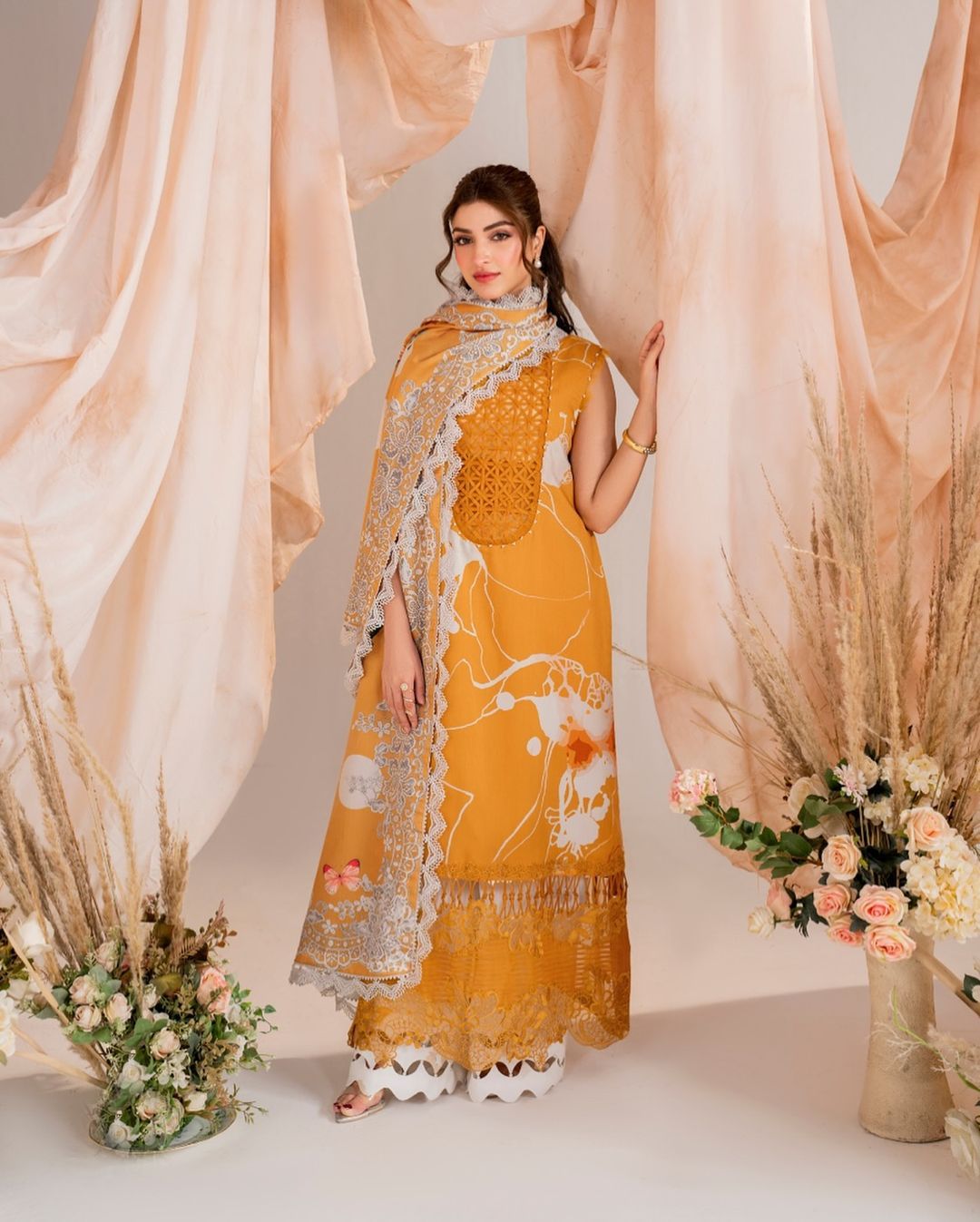 Asifa Nabeel – Designer Lawn Suit with Chiffon Dupatta | Embroidered & Printed 3-Piece