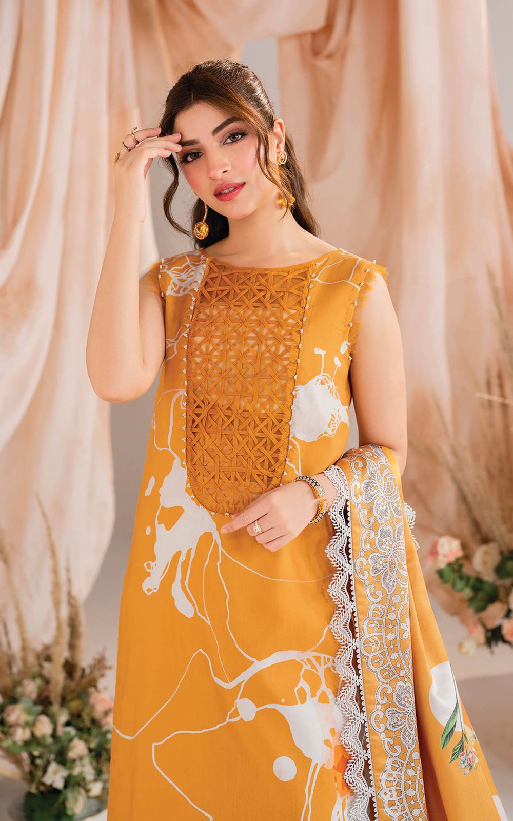 Asifa Nabeel – Designer Lawn Suit with Chiffon Dupatta | Embroidered & Printed 3-Piece