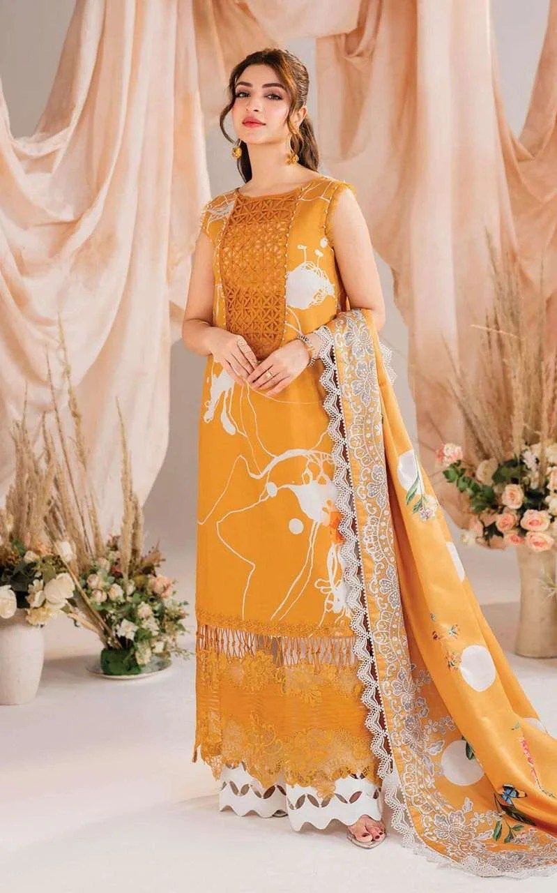 Asifa Nabeel – Designer Lawn Suit with Chiffon Dupatta | Embroidered & Printed 3-Piece