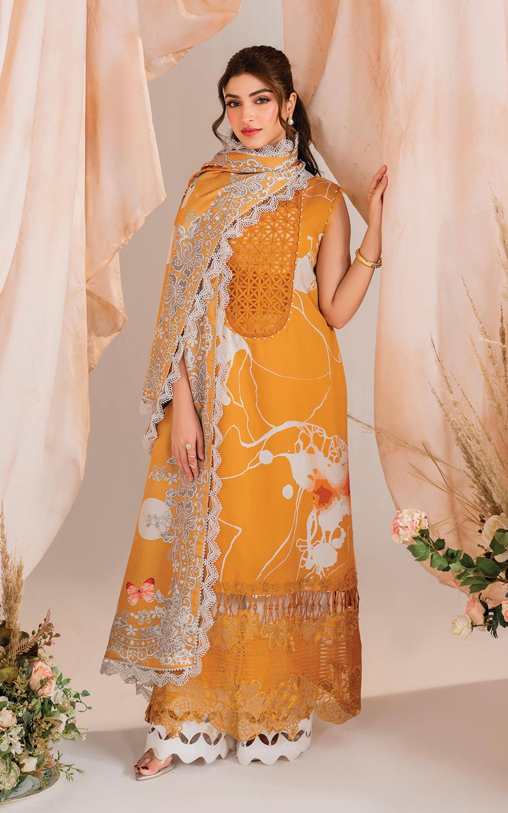 Asifa Nabeel – Designer Lawn Suit with Chiffon Dupatta | Embroidered & Printed 3-Piece