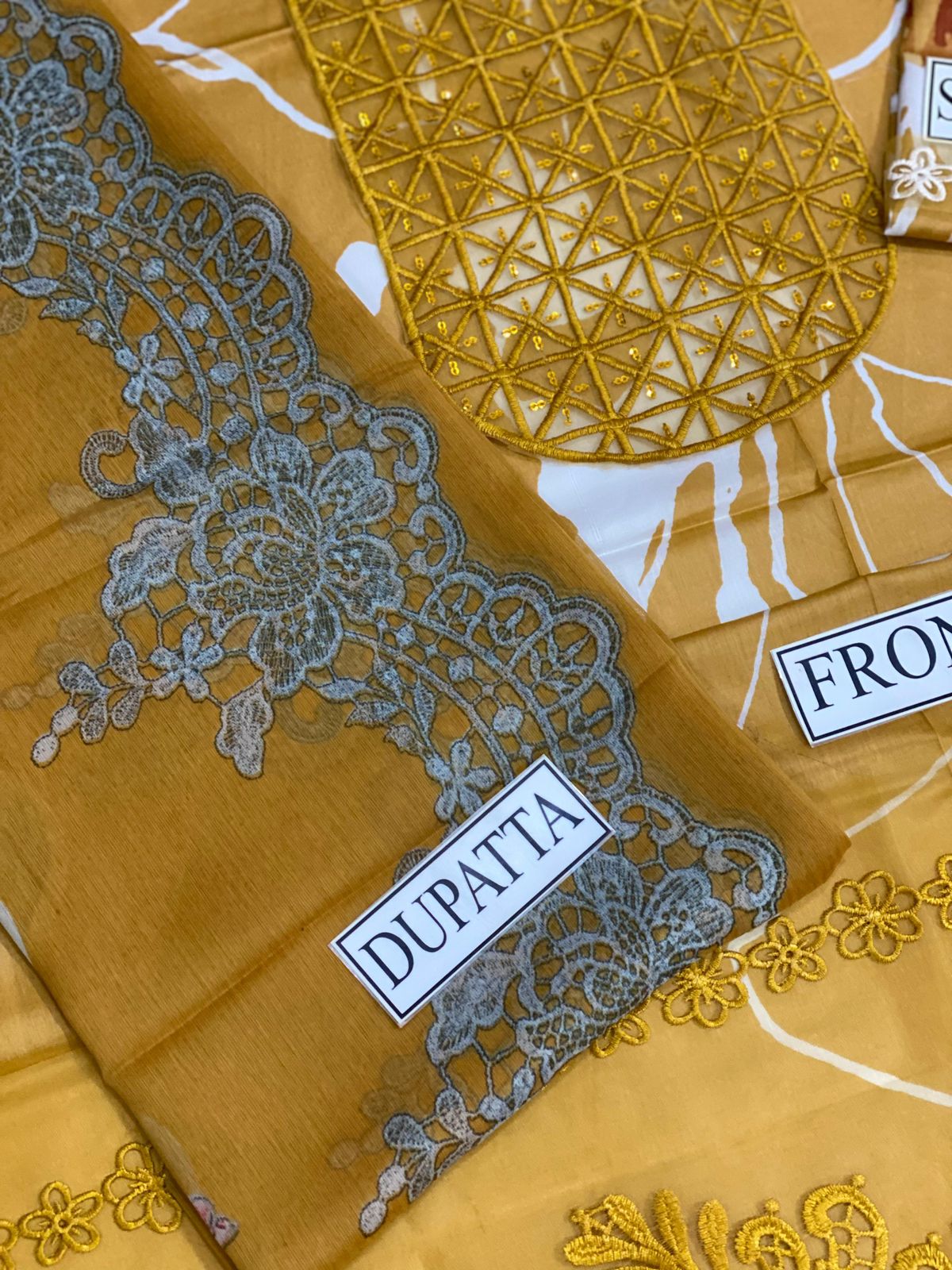 Asifa Nabeel – Designer Lawn Suit with Chiffon Dupatta | Embroidered & Printed 3-Piece