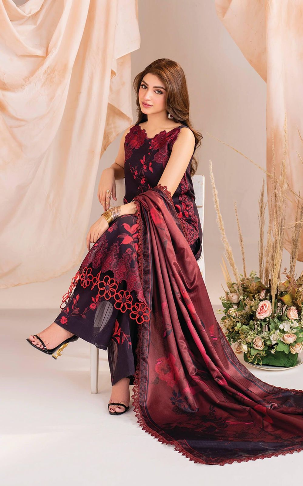 ASIFA NABEEL New Catalog: Printed Lawn Suit with Heavy Embroidered Details & Chiffon Dupatta
