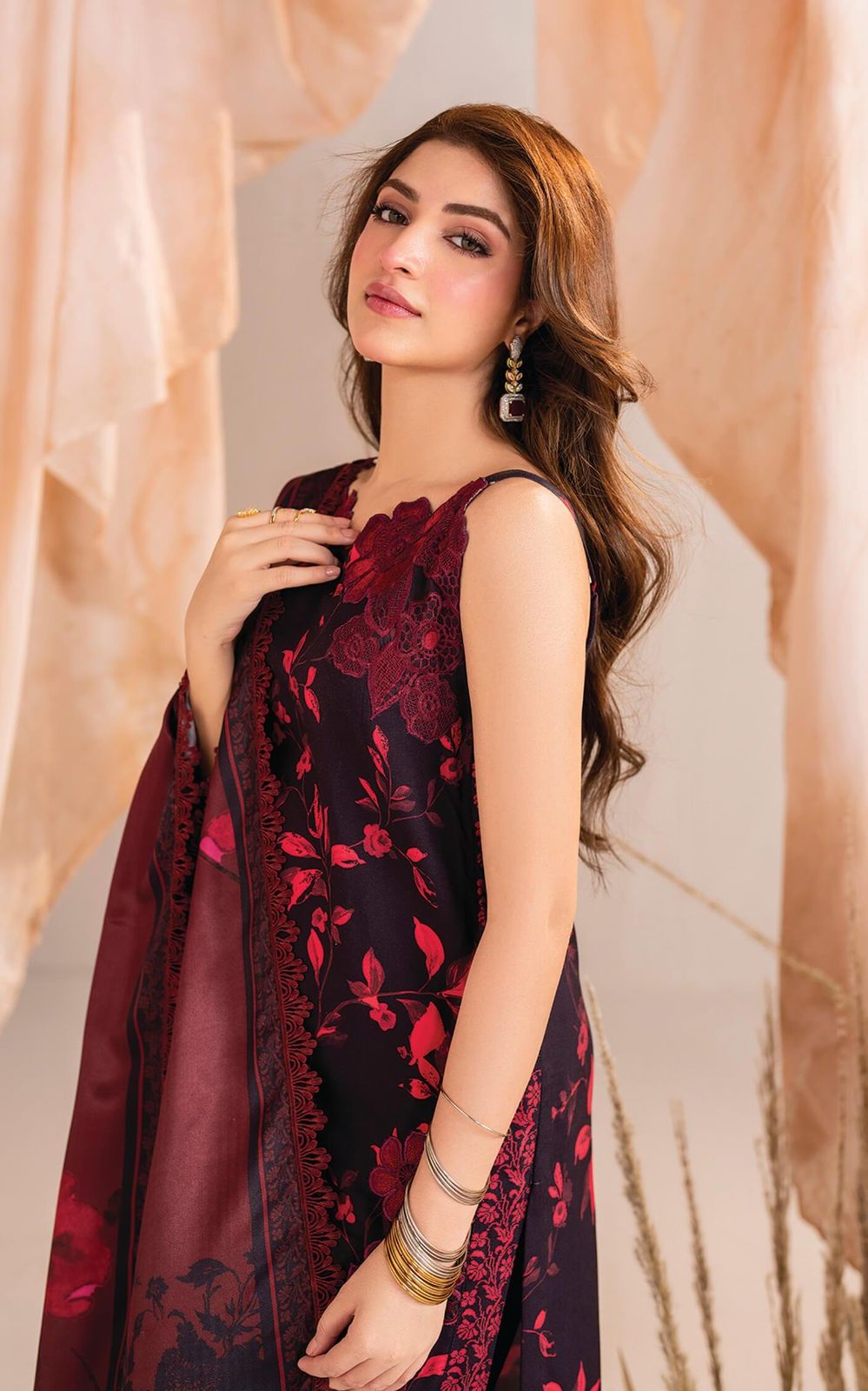 ASIFA NABEEL New Catalog: Printed Lawn Suit with Heavy Embroidered Details & Chiffon Dupatta