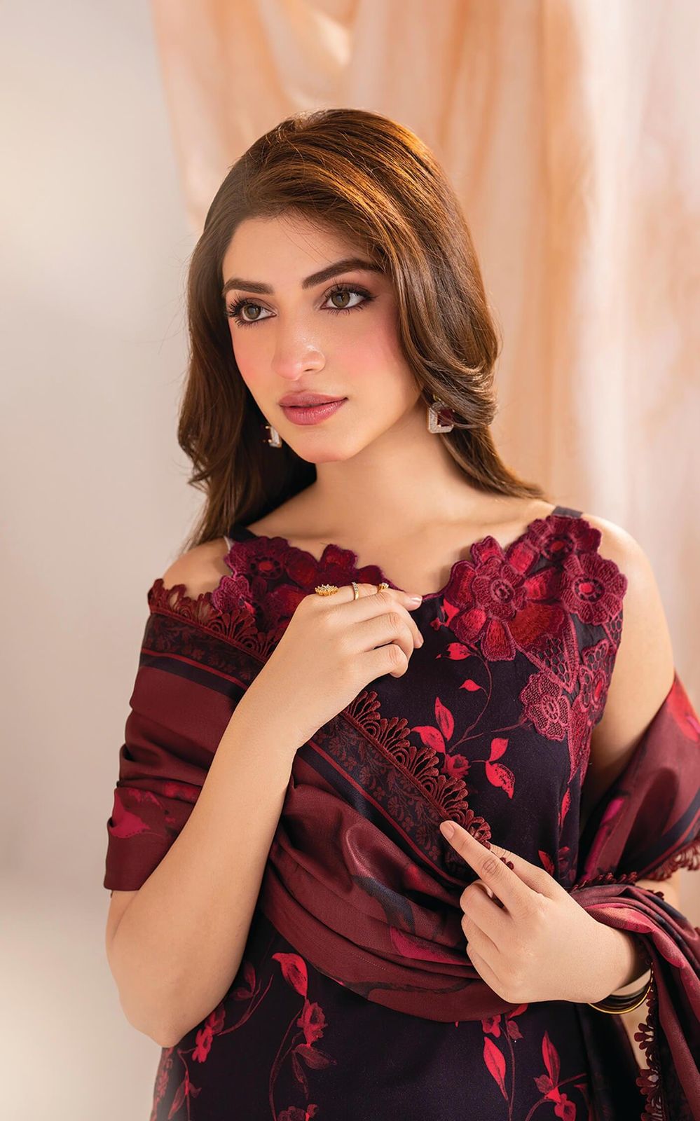 ASIFA NABEEL New Catalog: Printed Lawn Suit with Heavy Embroidered Details & Chiffon Dupatta