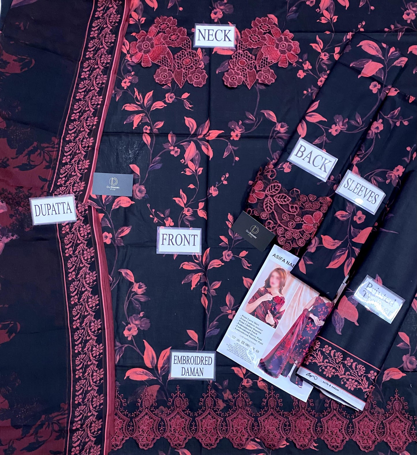 ASIFA NABEEL New Catalog: Printed Lawn Suit with Heavy Embroidered Details & Chiffon Dupatta