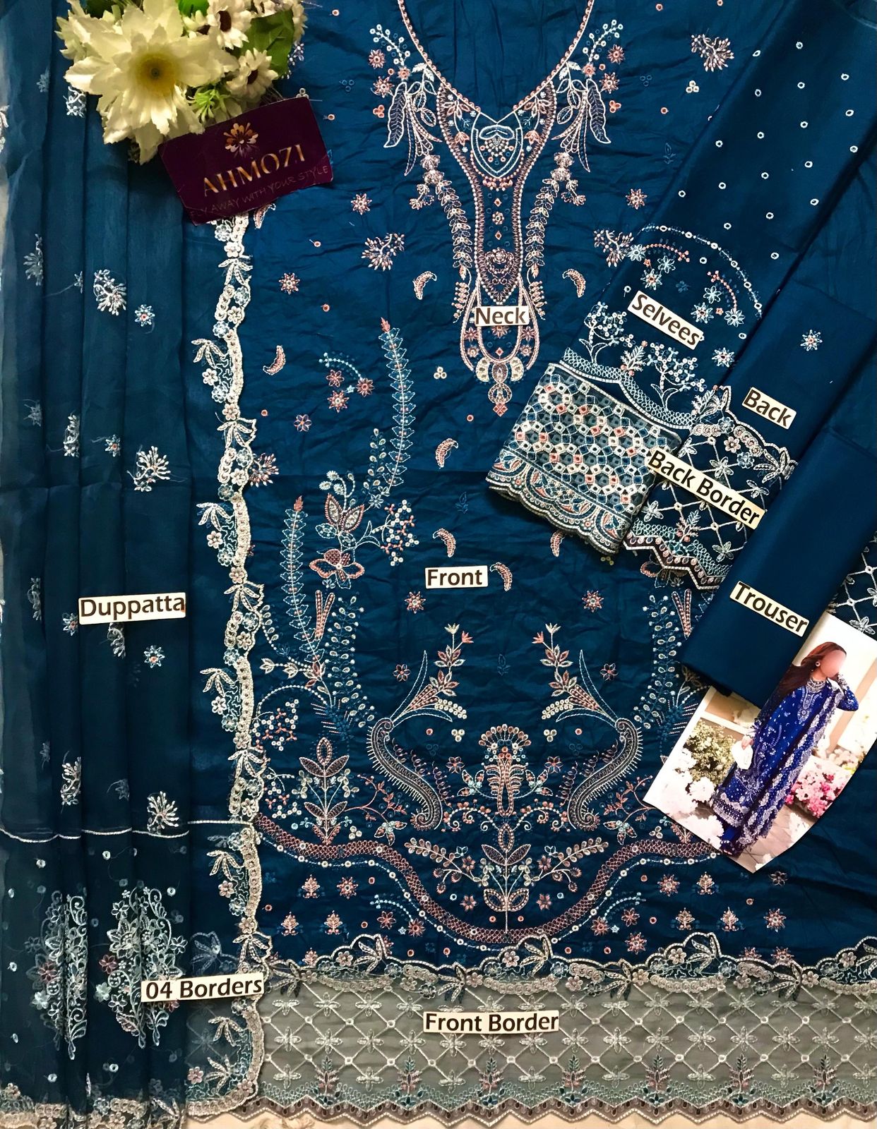 QALAMKAR Lawn Collection Heavy Embroidered Lawn Suit with Organza Dupatta
