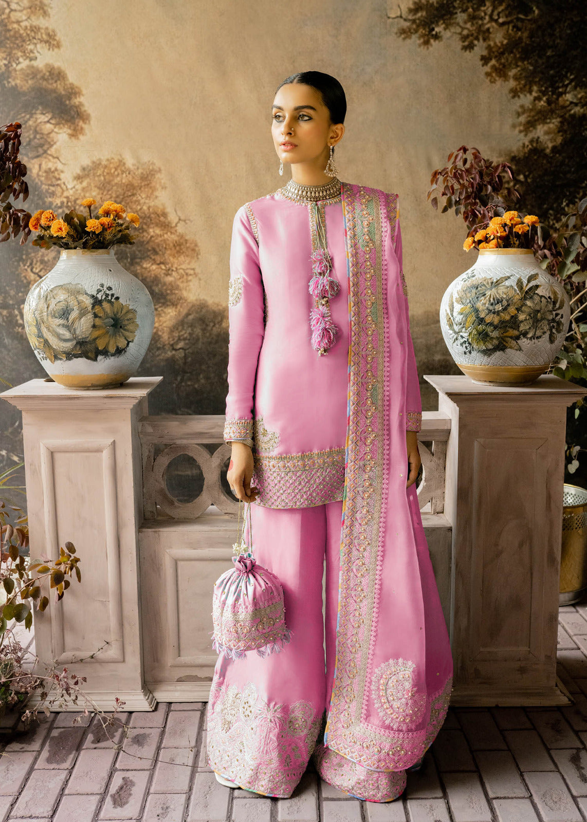 LAAM Organza Suit: Heavy Embroidery with Malai Trouser & Dupatta