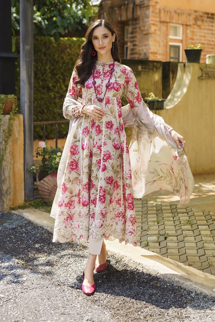 Iznik Lawn Collection 2025: Printed Lawn Suit with Embroidered Dupatta
