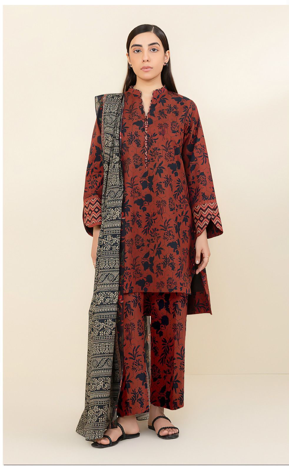 3-Piece Unstitched Suit with 4-Side Printed Dopatta