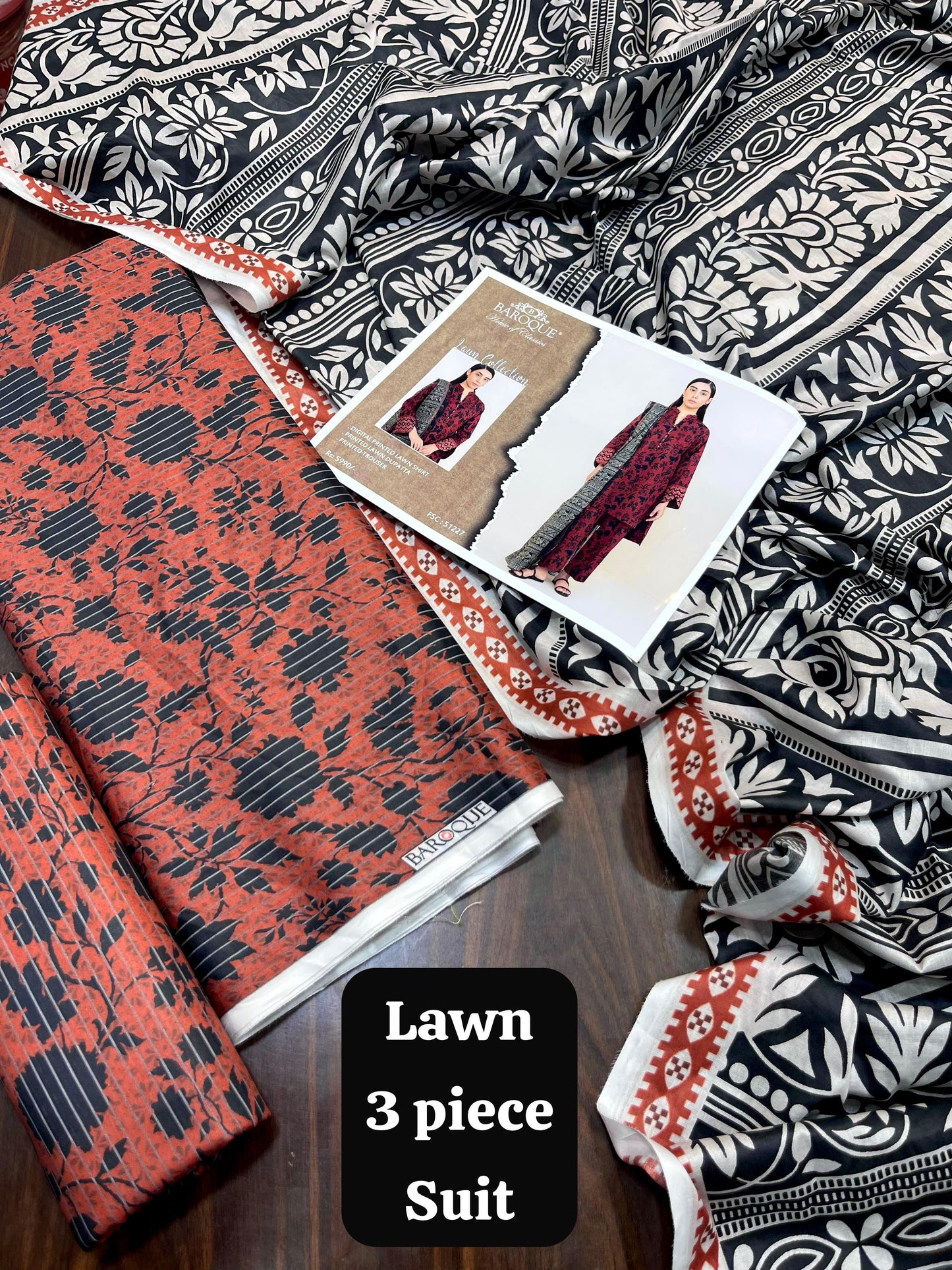 3-Piece Unstitched Suit with 4-Side Printed Dopatta