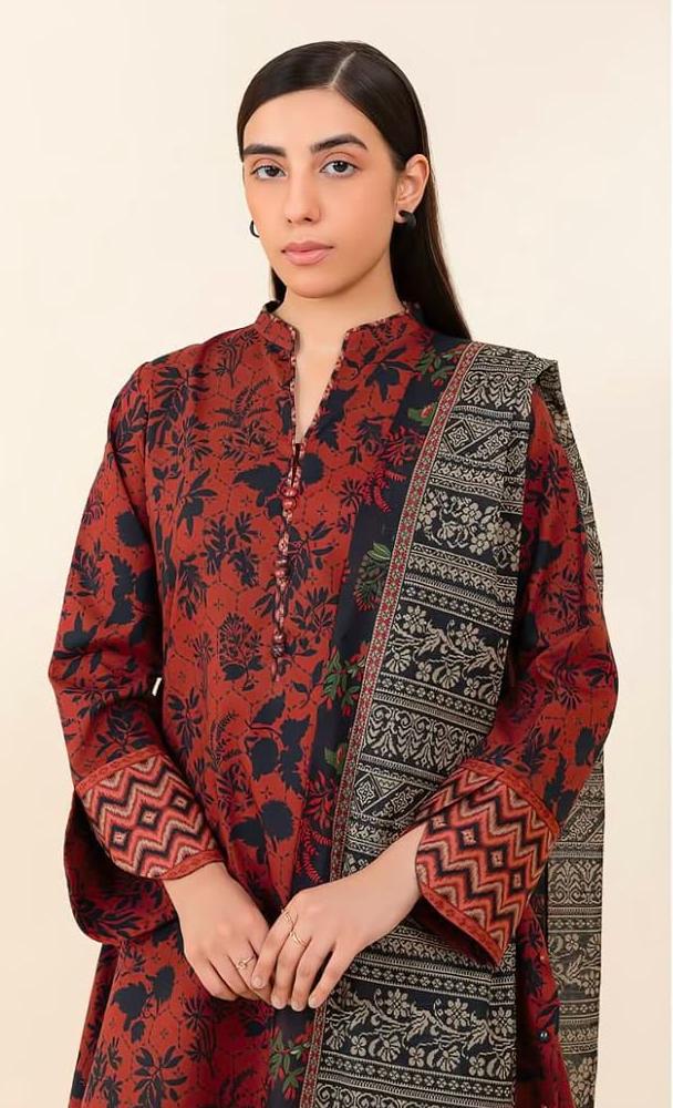 3-Piece Unstitched Suit with 4-Side Printed Dopatta